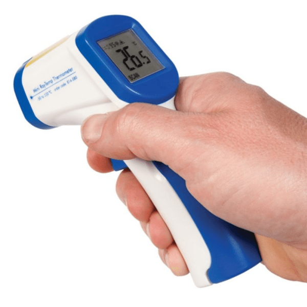 termómetro Mini Raytemp numa mão